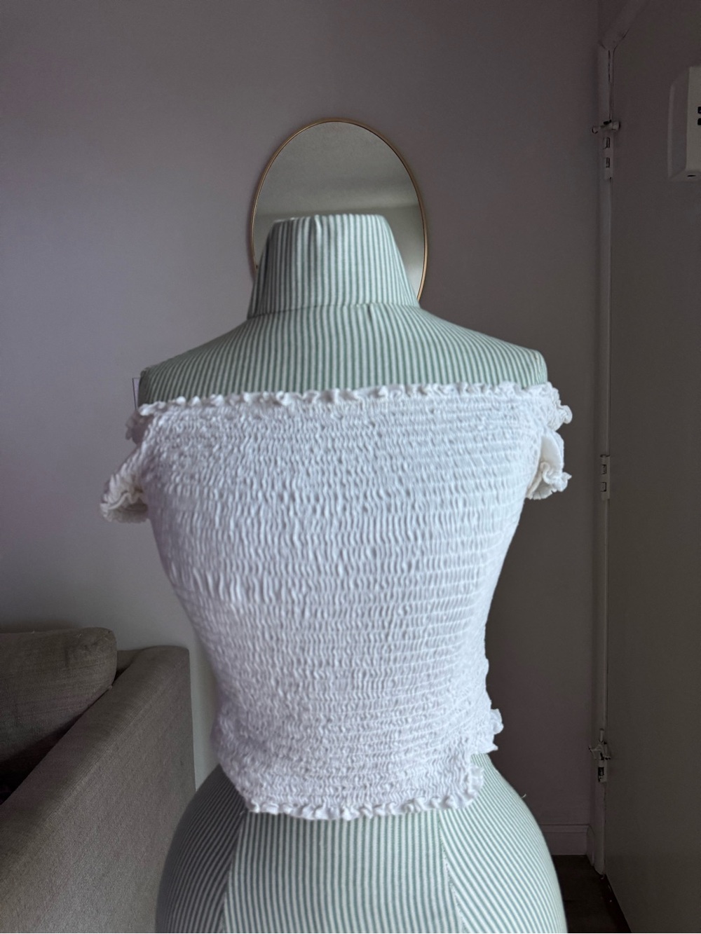 Kimchi Blue White Off-Shoulder Smocked Crop Top